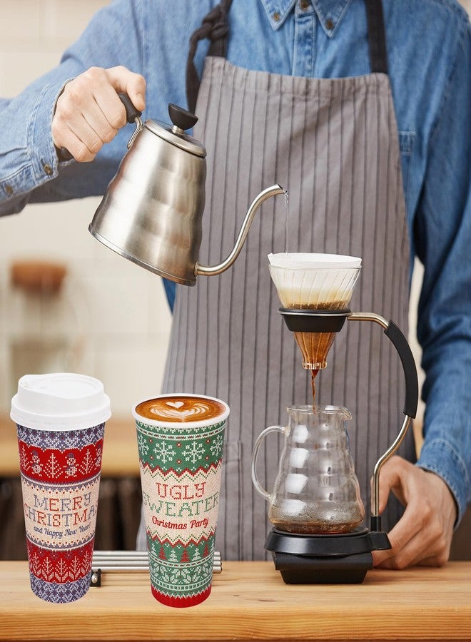 JarThenaAMCS 60Pcs Christmas Coffee Cups 16 Oz Vintage Ugly Sweater Merry Christmas Paper Cup with Lid Xmas Disposable Drinking Cups or Winter Party Hot Cold Drink Supplies - Image 5